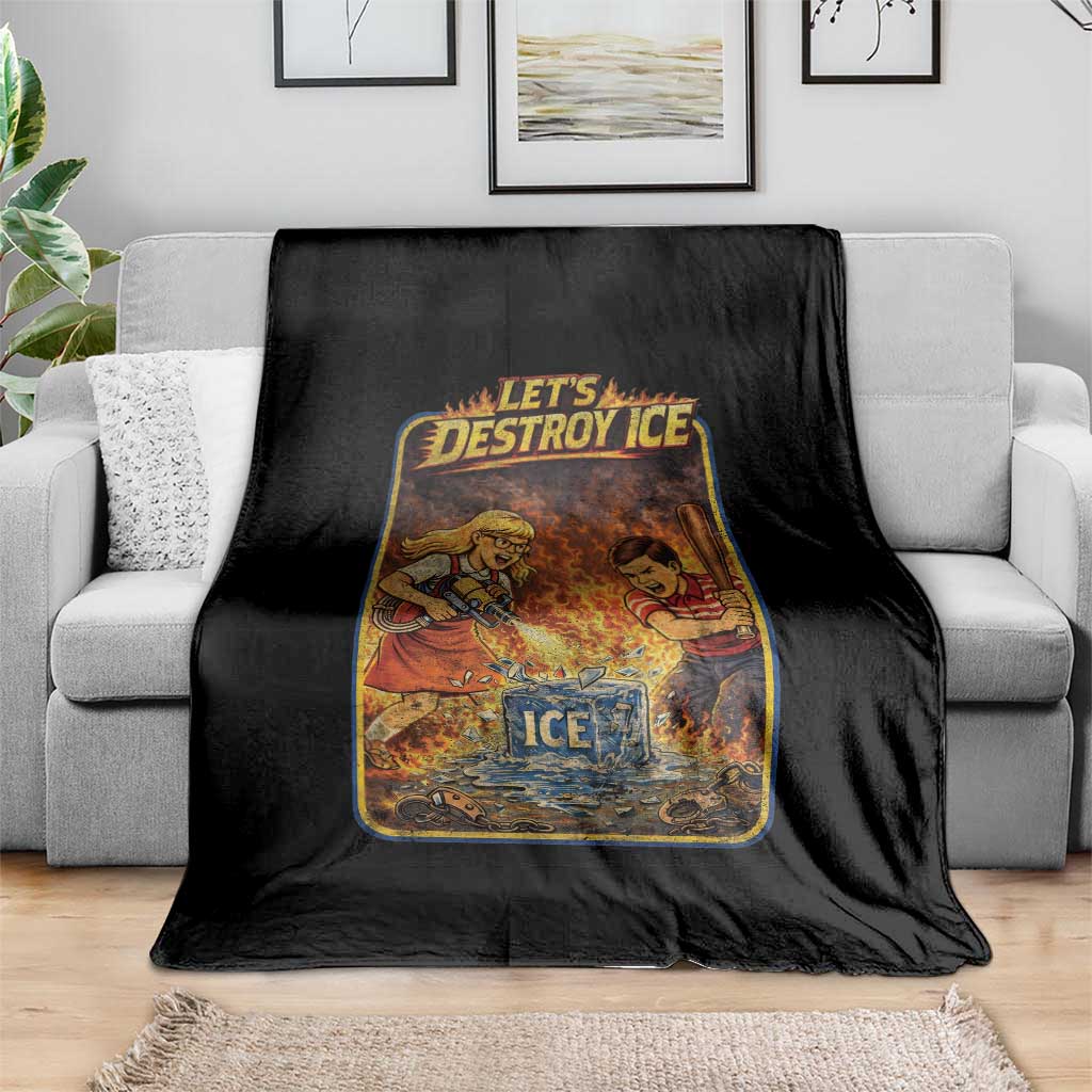 Subtle Abolish Ice Throw Blanket Retro Protest Satirical Graphic Let's Destroy Ice TS10 Print Your Wear