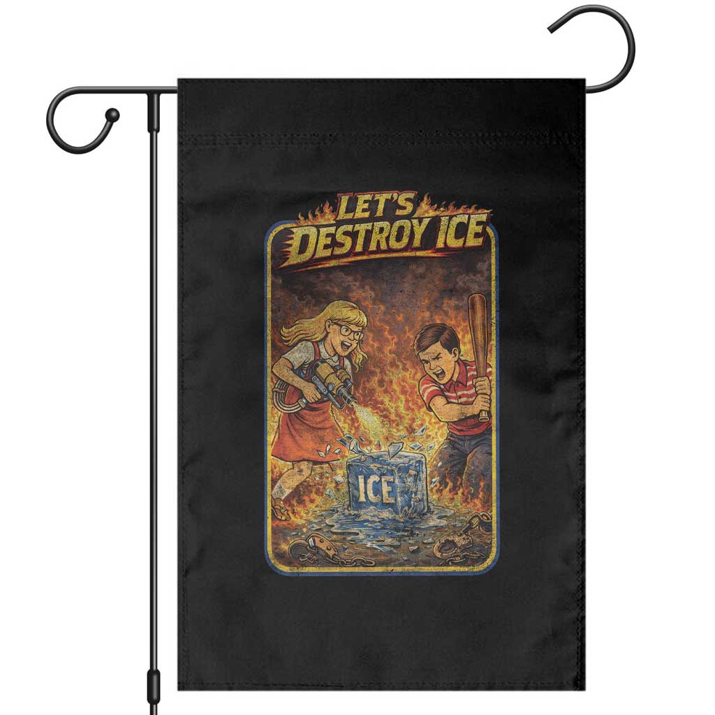 Subtle Abolish Ice Garden Flag Retro Protest Satirical Graphic Let's Destroy Ice TS10 Black Print Your Wear