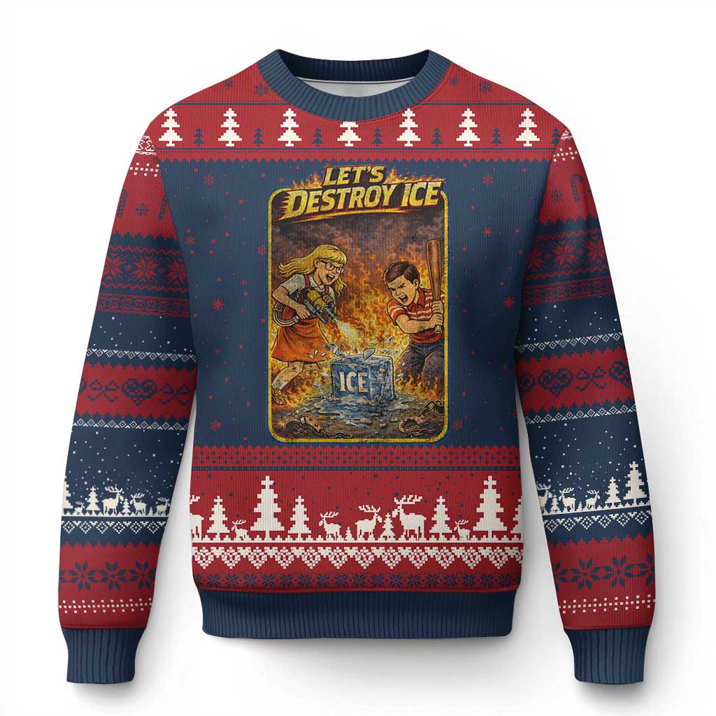 Subtle Abolish Ice Ugly Christmas Sweater Retro Protest Satirical Graphic Let's Destroy Ice TS10 Navy Red Print Your Wear