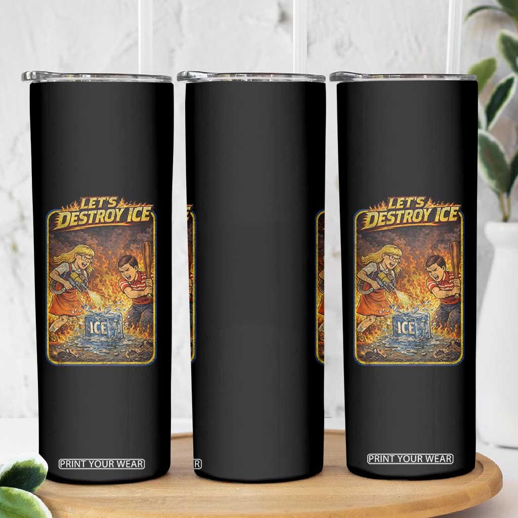 Subtle Abolish Ice Skinny Tumbler Retro Protest Satirical Graphic Let's Destroy Ice TS10 Print Your Wear