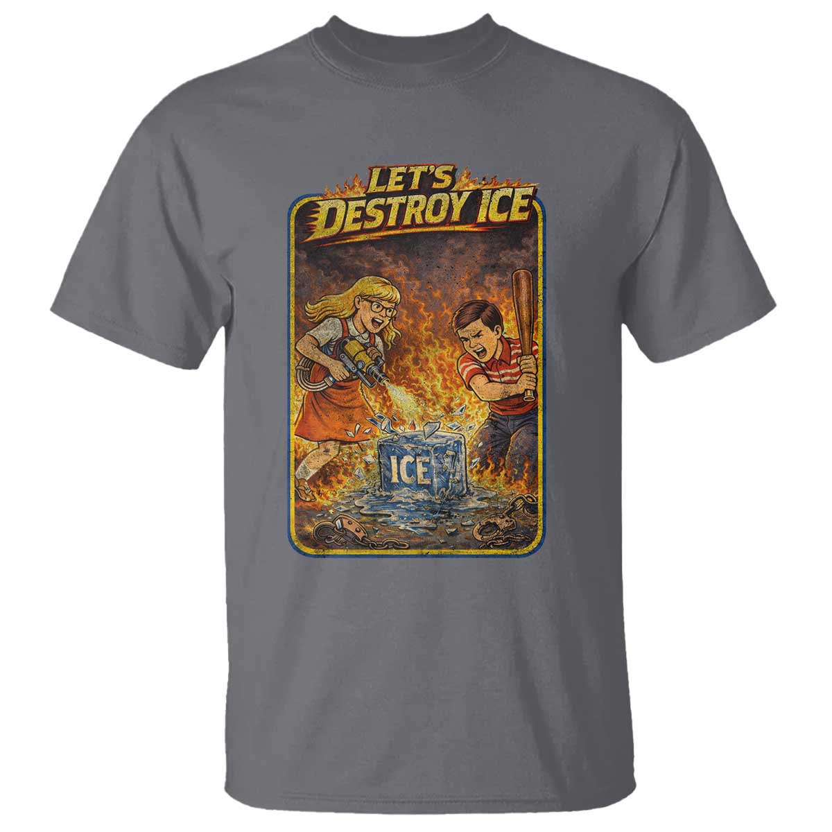 Subtle Abolish Ice T Shirt Retro Protest Satirical Graphic Let's Destroy Ice TS10 Charcoal Print Your Wear