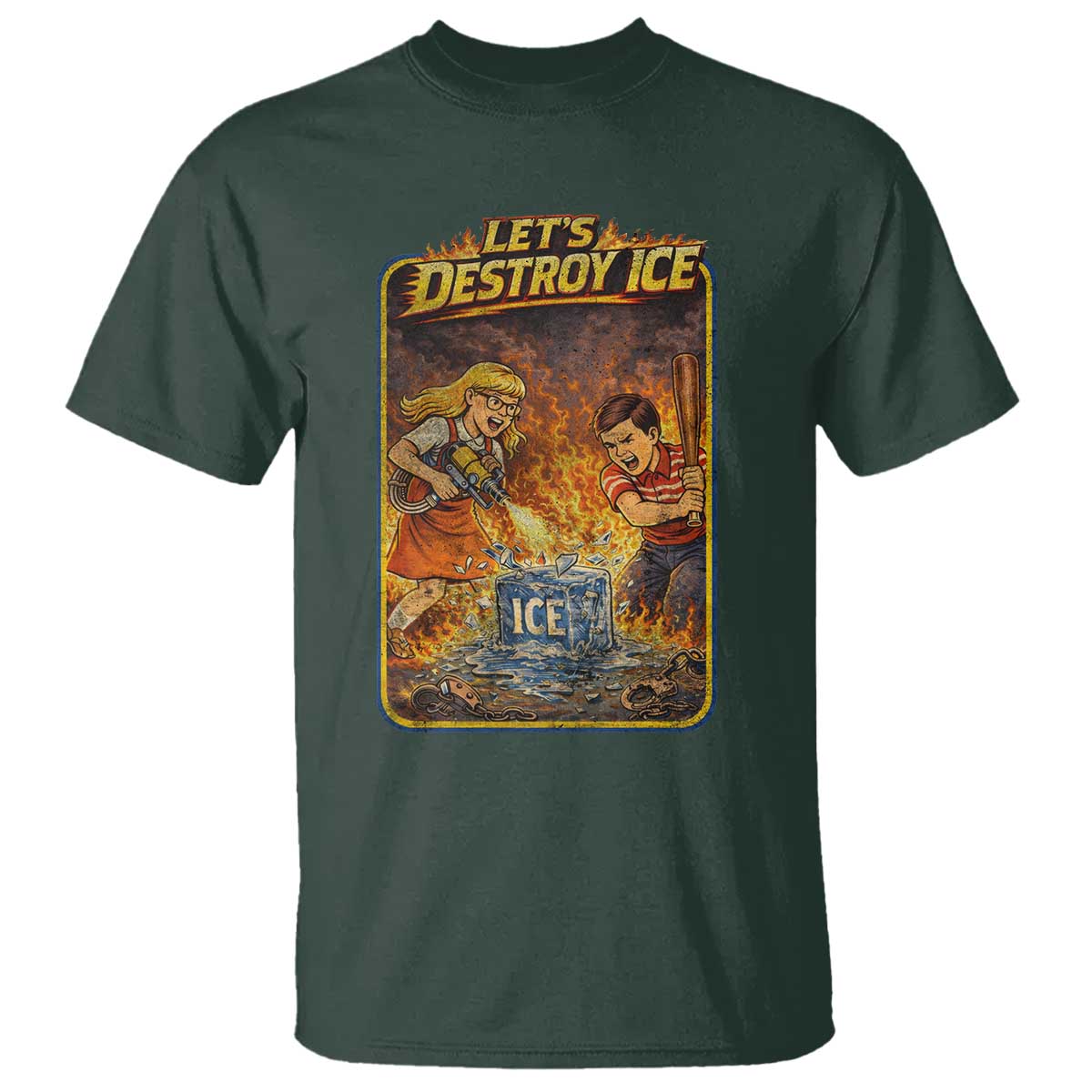 Subtle Abolish Ice T Shirt Retro Protest Satirical Graphic Let's Destroy Ice TS10 Dark Forest Green Print Your Wear
