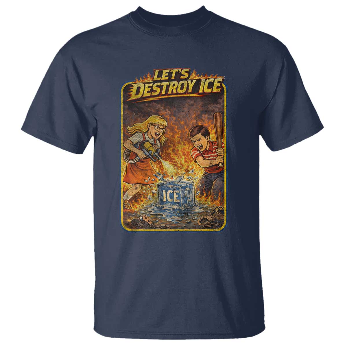 Subtle Abolish Ice T Shirt Retro Protest Satirical Graphic Let's Destroy Ice TS10 Navy Print Your Wear