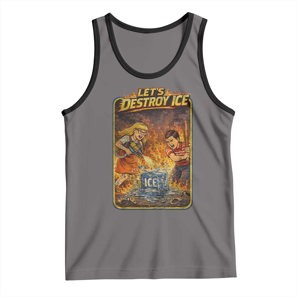 Subtle Abolish Ice Tank Top Retro Protest Satirical Graphic Let's Destroy Ice TS10 Deep Heather Black Print Your Wear