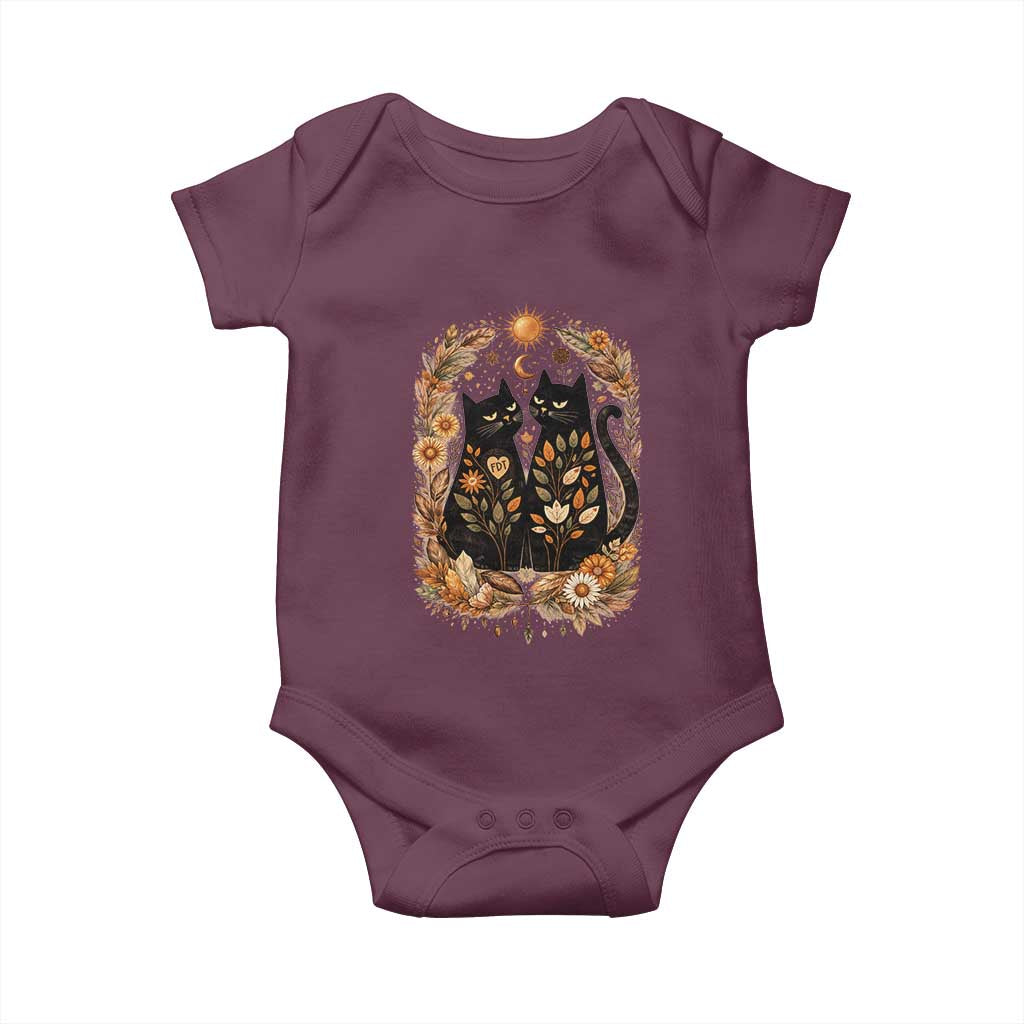 Subtle FDT Baby Onesie Vintage Flower Black Cat Social Activist TS10 Maroon Print Your Wear