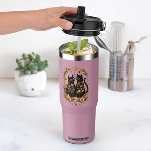 Subtle FDT Flip Straw Tumbler Vintage Flower Black Cat Social Activist TS10 One Size: 30 oz Light Pink Print Your Wear