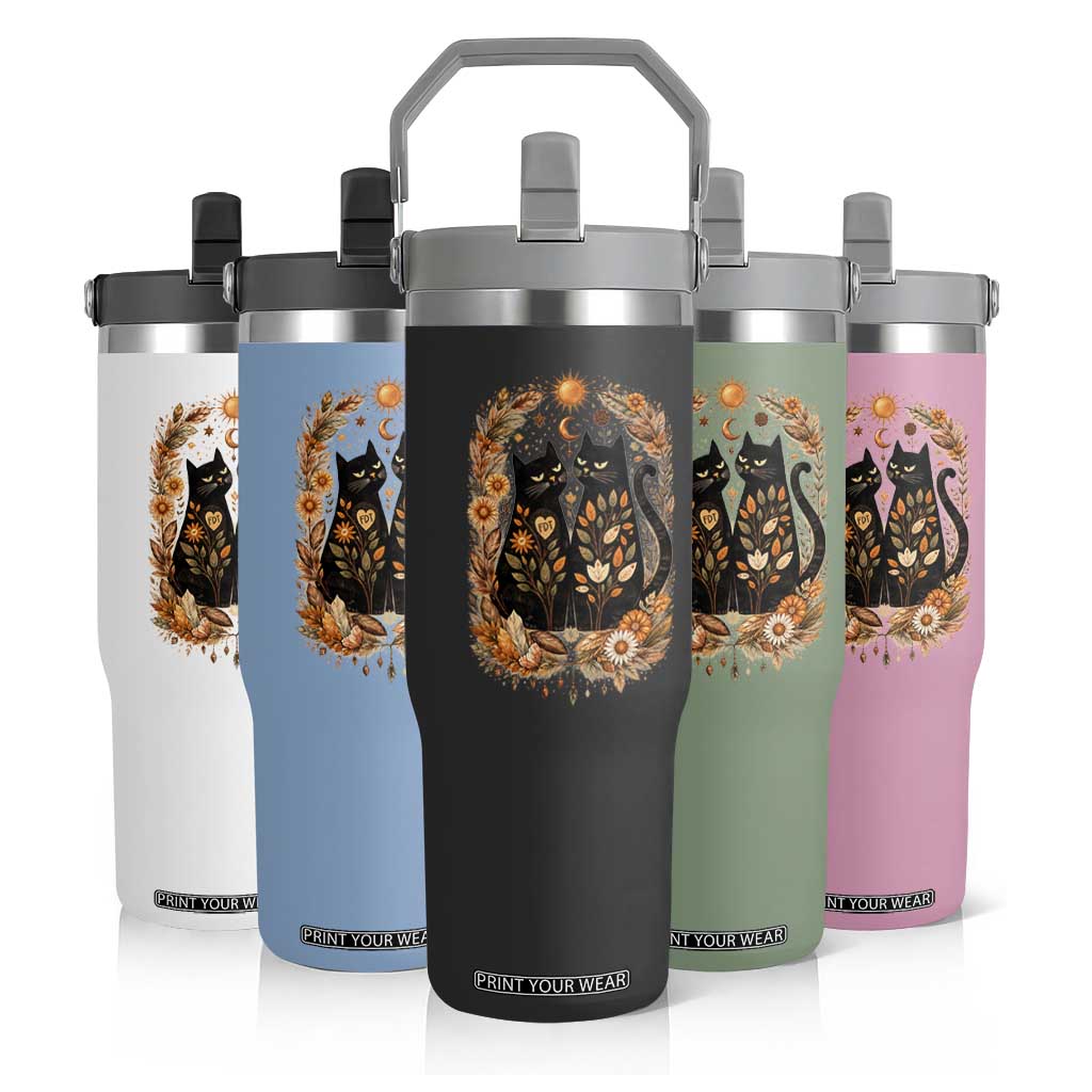 Subtle FDT Flip Straw Tumbler Vintage Flower Black Cat Social Activist TS10 Print Your Wear