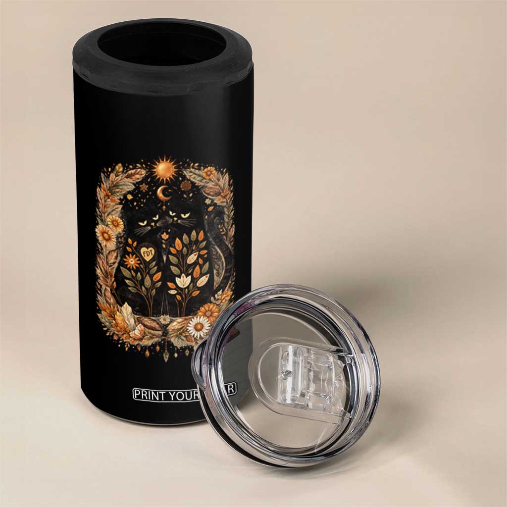 Subtle FDT 4 in 1 Can Cooler Tumbler Vintage Flower Black Cat Social Activist TS10 Print Your Wear