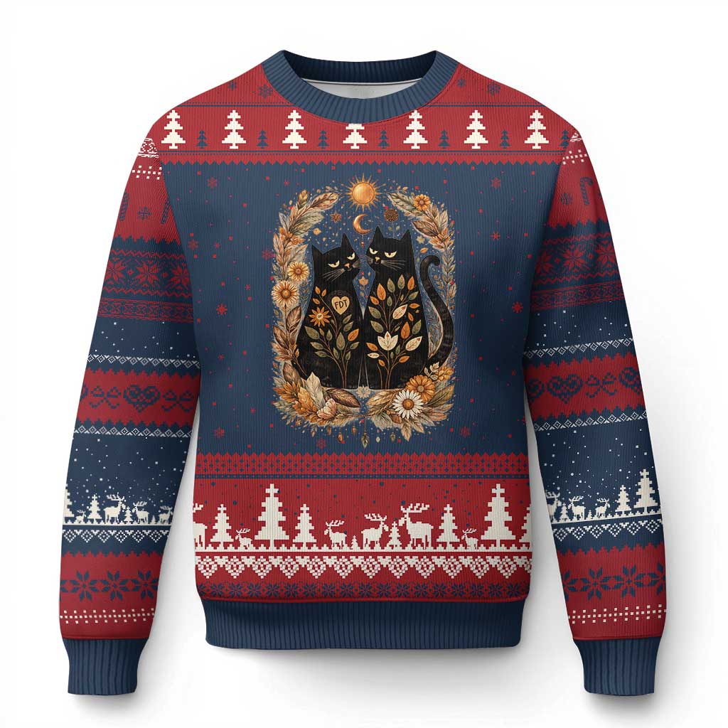 Subtle FDT Ugly Christmas Sweater Vintage Flower Black Cat Social Activist TS10 Navy Red Print Your Wear