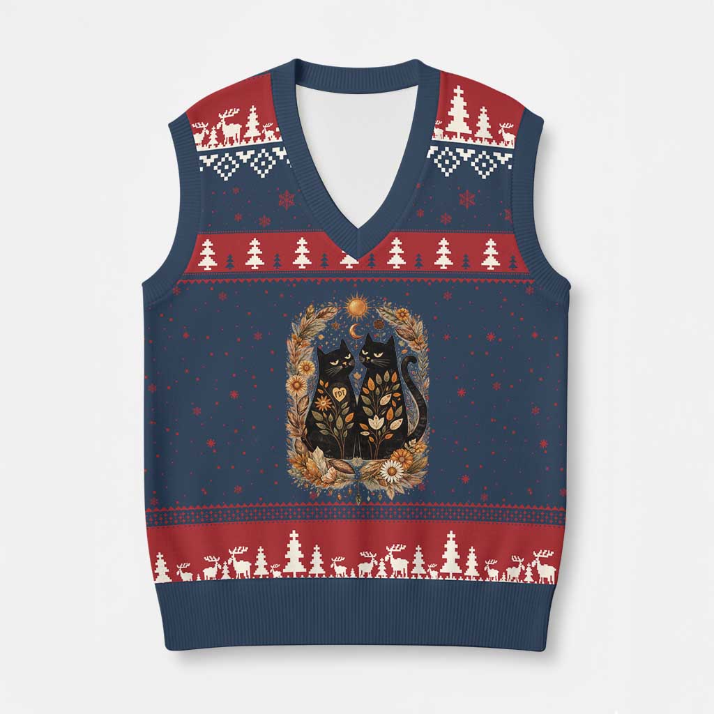 Subtle FDT V-Neck Knit Sweater Vest Vintage Flower Black Cat Social Activist TS10 Navy Red Print Your Wear
