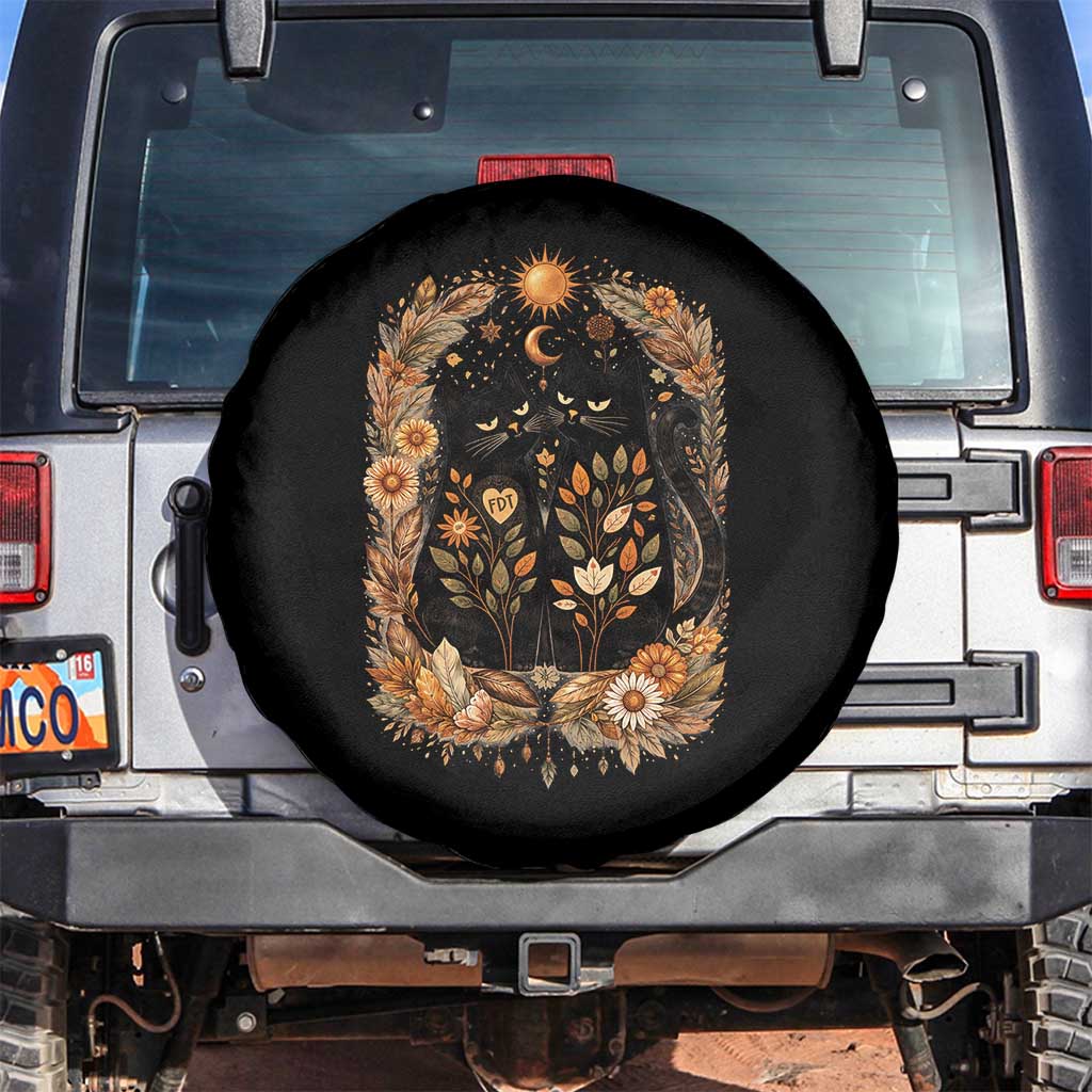 Subtle FDT Spare Tire Cover Vintage Flower Black Cat Social Activist TS10 No hole Black Print Your Wear