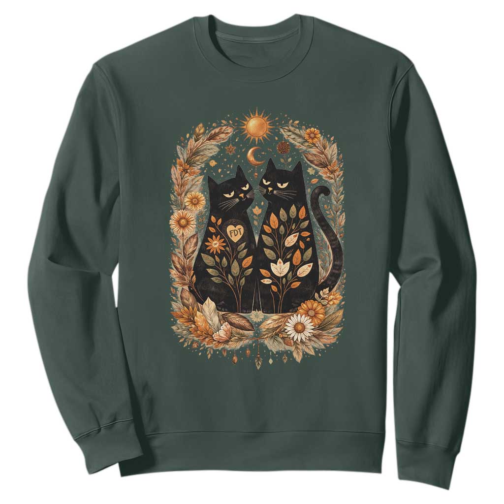 Subtle FDT Sweatshirt Vintage Flower Black Cat Social Activist TS10 Dark Forest Green Print Your Wear