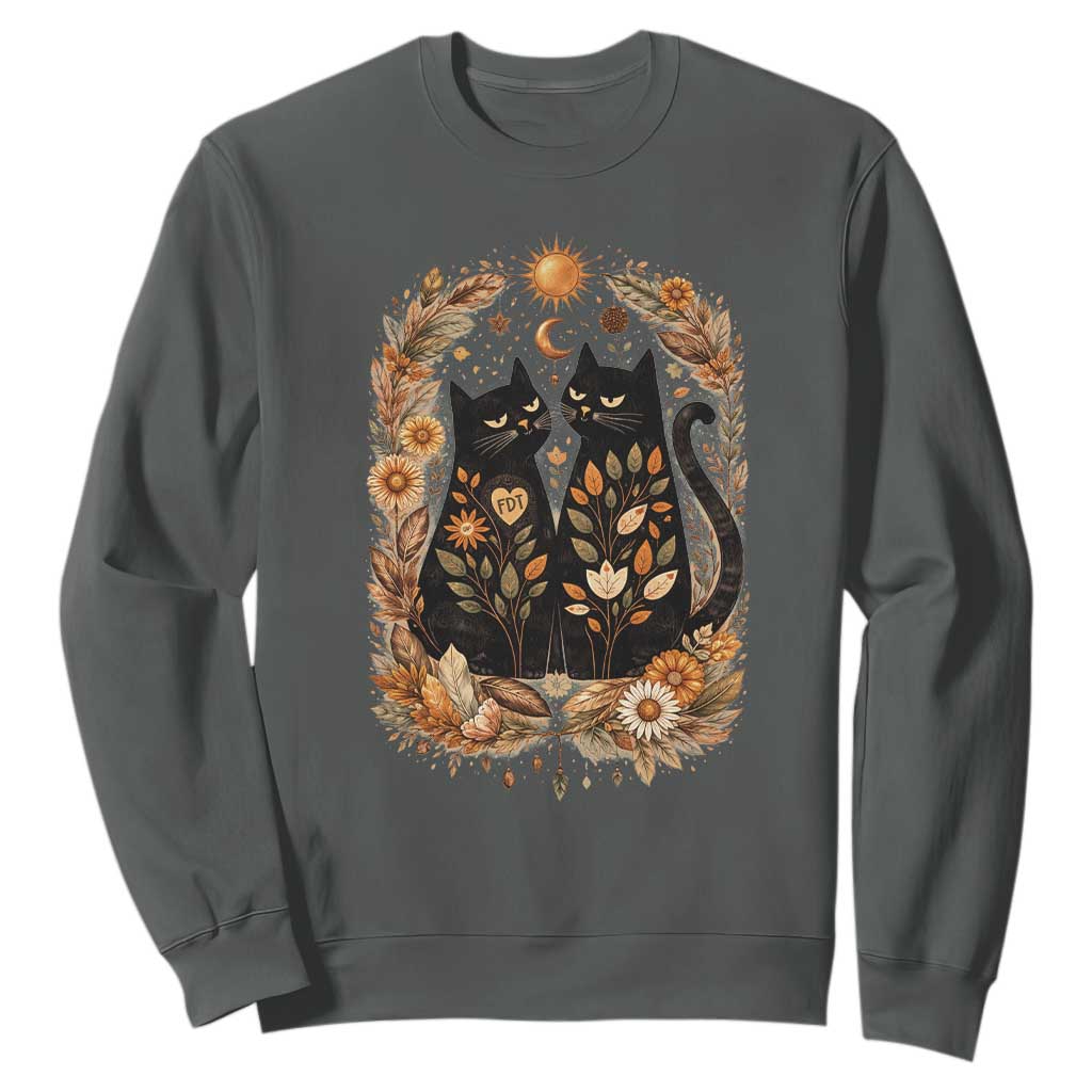 Subtle FDT Sweatshirt Vintage Flower Black Cat Social Activist TS10 Dark Heather Print Your Wear
