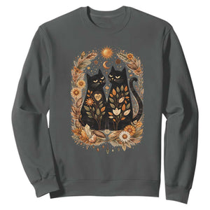 Subtle FDT Sweatshirt Vintage Flower Black Cat Social Activist TS10 Dark Heather Print Your Wear