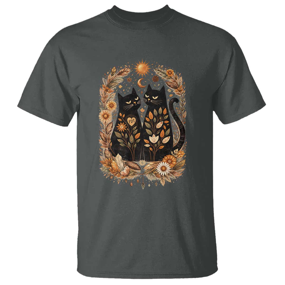 Subtle FDT T Shirt Vintage Flower Black Cat Social Activist TS10 Dark Heather Print Your Wear