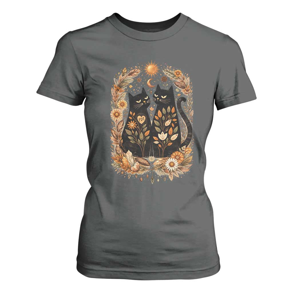 Subtle FDT T Shirt For Women Vintage Flower Black Cat Social Activist TS10 Dark Heather Print Your Wear