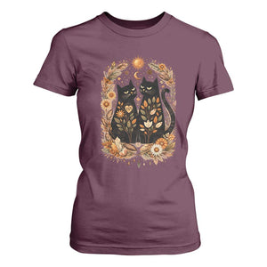 Subtle FDT T Shirt For Women Vintage Flower Black Cat Social Activist TS10 Maroon Print Your Wear