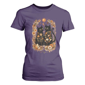 Subtle FDT T Shirt For Women Vintage Flower Black Cat Social Activist TS10 Purple Print Your Wear