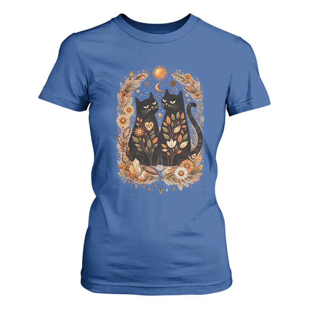 Subtle FDT T Shirt For Women Vintage Flower Black Cat Social Activist TS10 Royal Blue Print Your Wear