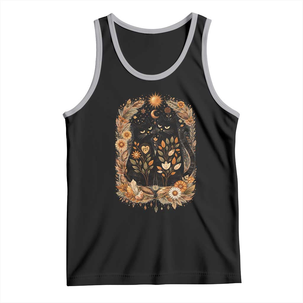 Subtle FDT Tank Top Vintage Flower Black Cat Social Activist TS10 Black Athletic Heather Print Your Wear