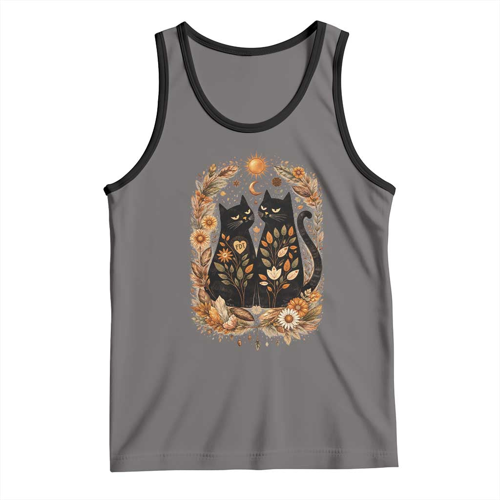 Subtle FDT Tank Top Vintage Flower Black Cat Social Activist TS10 Deep Heather Black Print Your Wear