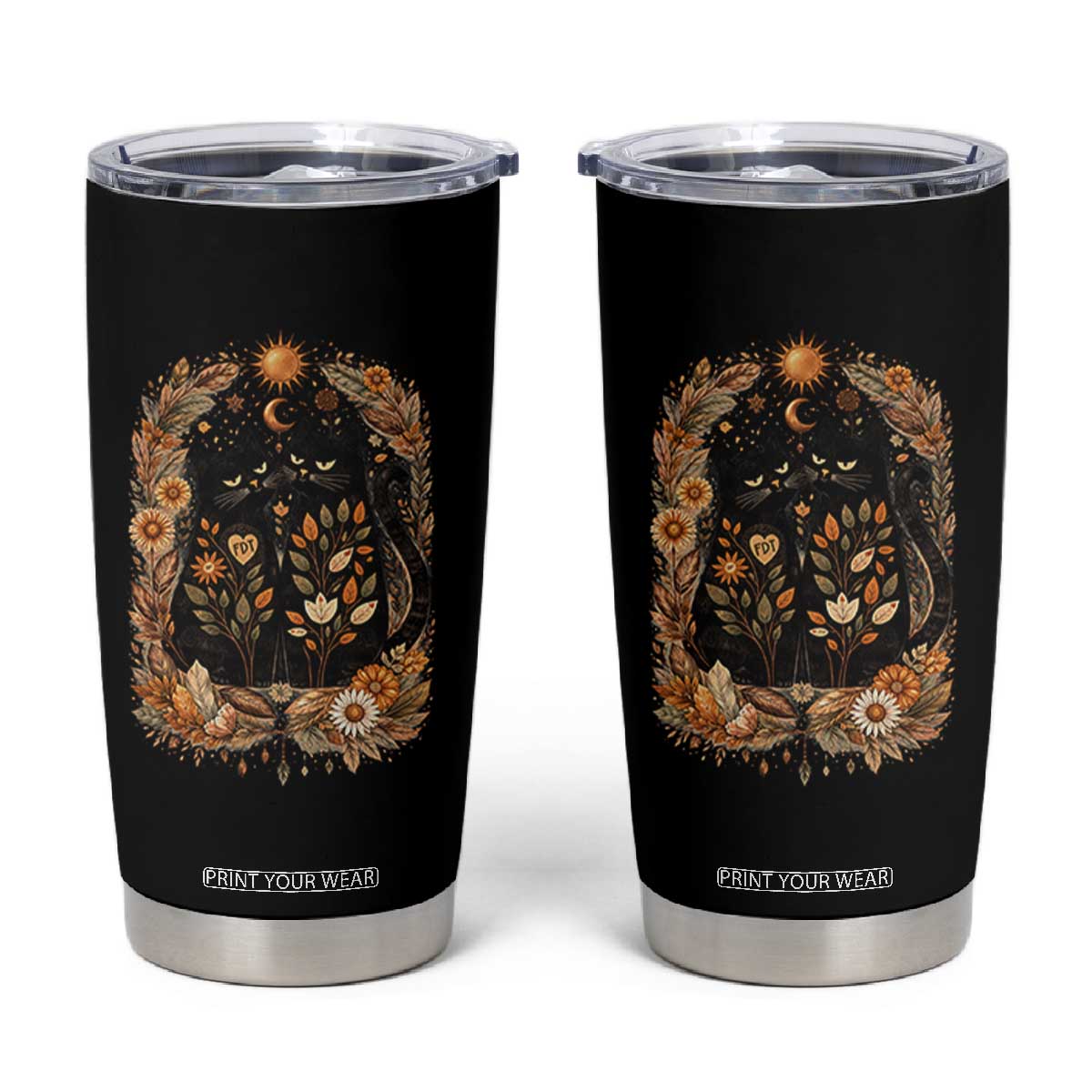 Subtle FDT Tumbler Cup Vintage Flower Black Cat Social Activist TS10 Black Print Your Wear