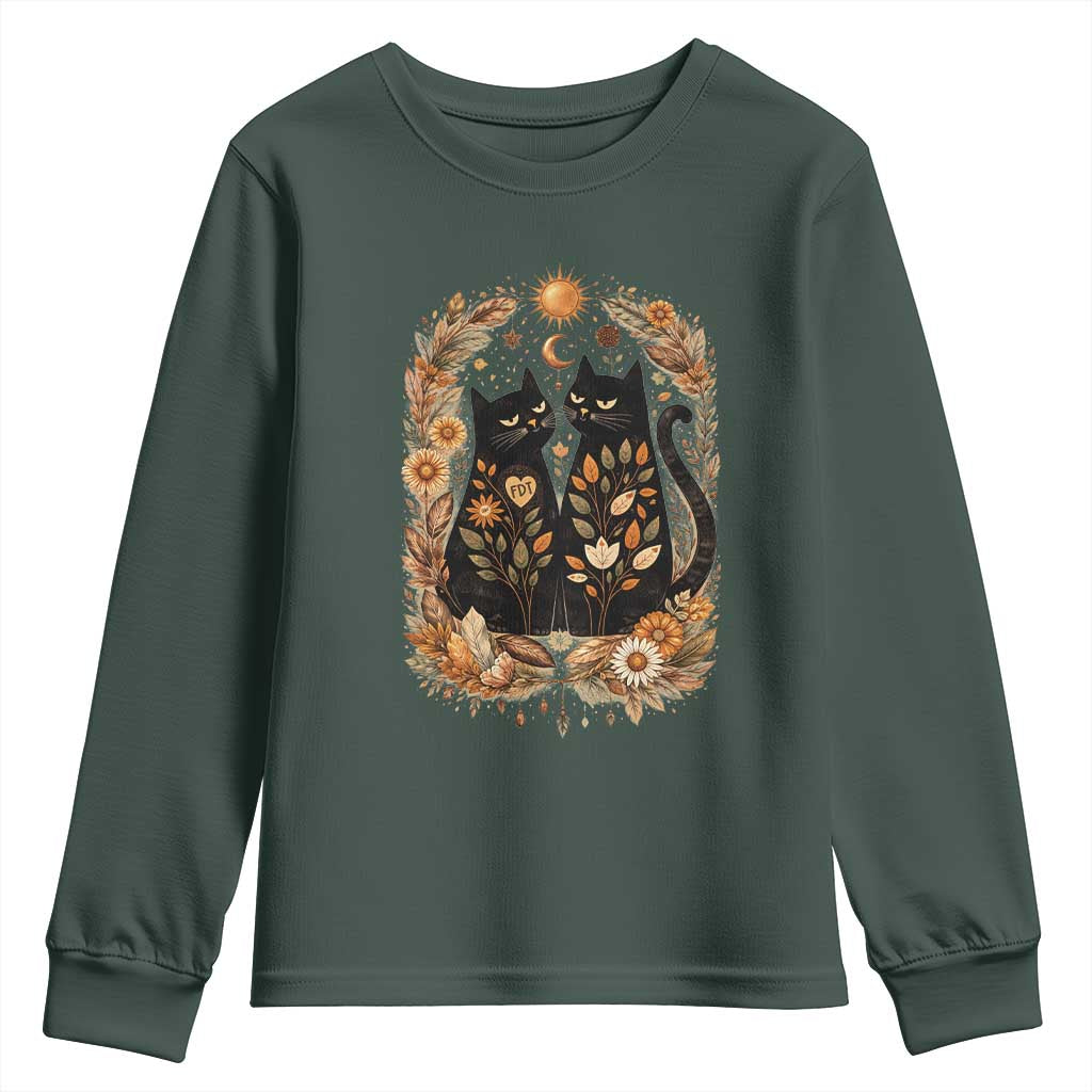 Subtle FDT Youth Sweatshirt Vintage Flower Black Cat Social Activist TS10 Dark Forest Green Print Your Wear