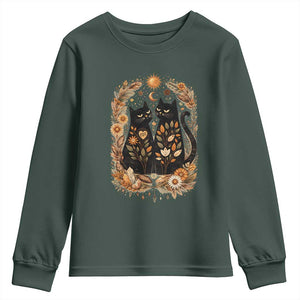 Subtle FDT Youth Sweatshirt Vintage Flower Black Cat Social Activist TS10 Dark Forest Green Print Your Wear