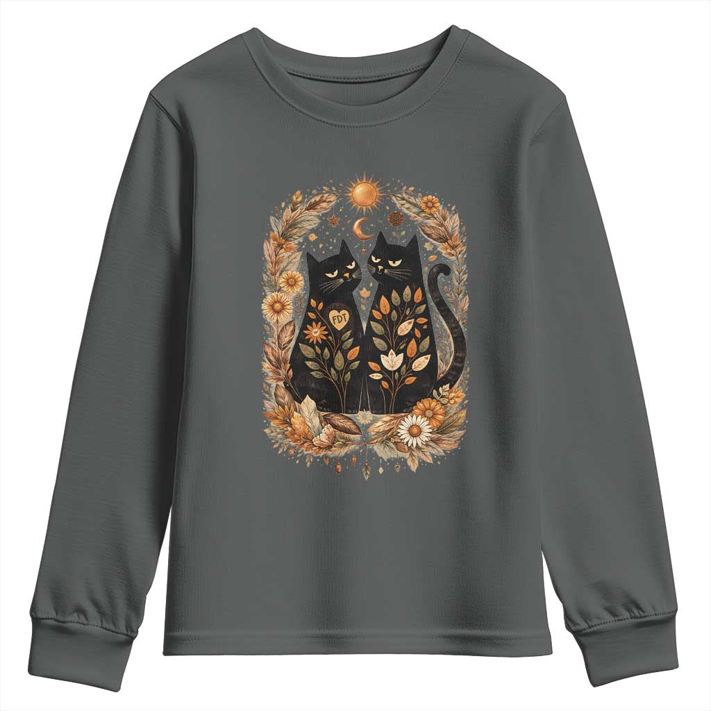 Subtle FDT Youth Sweatshirt Vintage Flower Black Cat Social Activist TS10 Dark Heather Print Your Wear