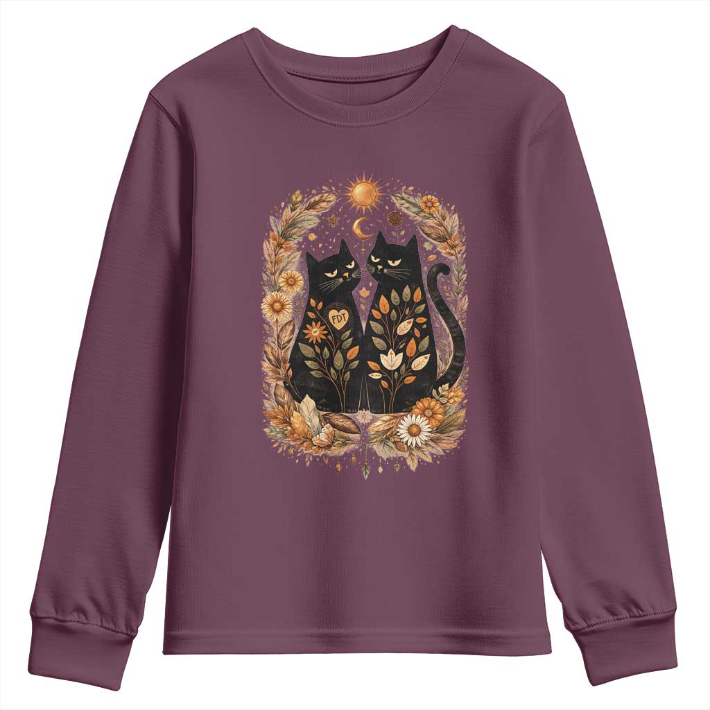 Subtle FDT Youth Sweatshirt Vintage Flower Black Cat Social Activist TS10 Maroon Print Your Wear