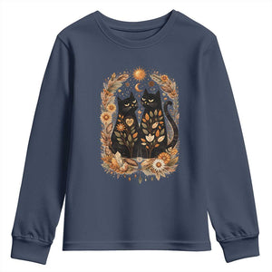 Subtle FDT Youth Sweatshirt Vintage Flower Black Cat Social Activist TS10 Navy Print Your Wear