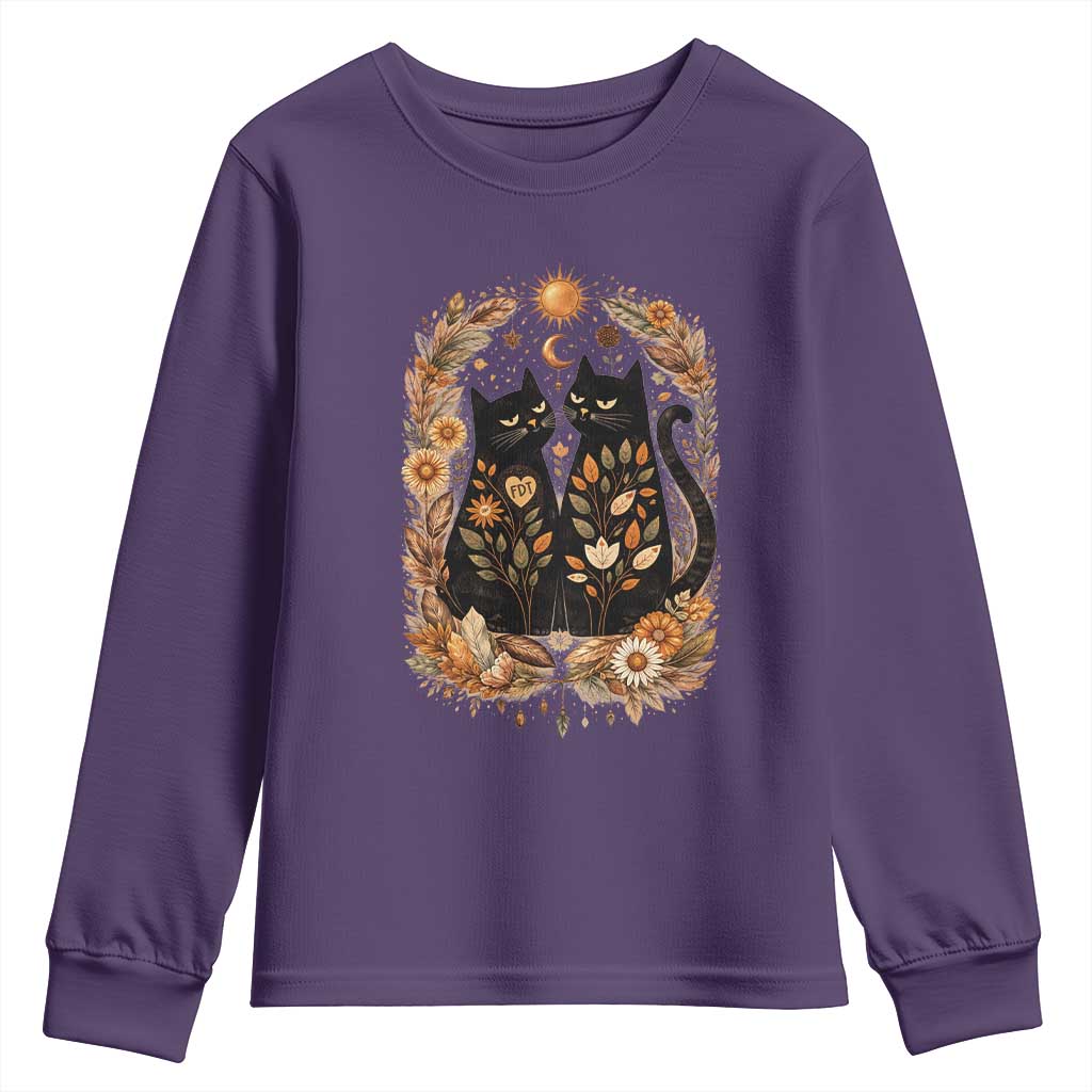 Subtle FDT Youth Sweatshirt Vintage Flower Black Cat Social Activist TS10 Purple Print Your Wear
