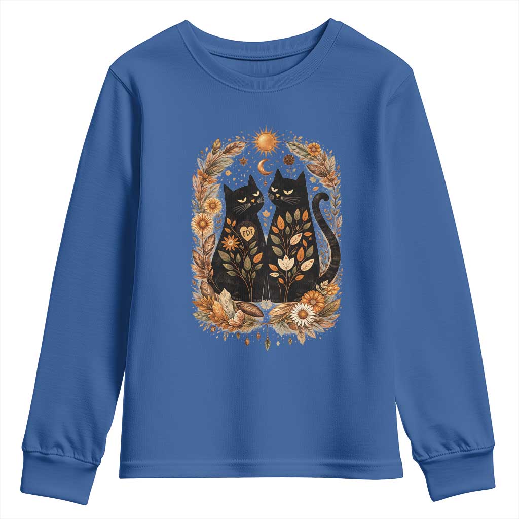 Subtle FDT Youth Sweatshirt Vintage Flower Black Cat Social Activist TS10 Royal Blue Print Your Wear