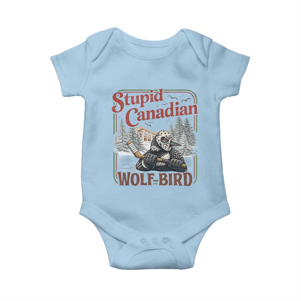 Stupid Canadian Wolf Bird Baby Onesie Vintage Heated Hookey Loon Meme TS10 Light Blue Print Your Wear