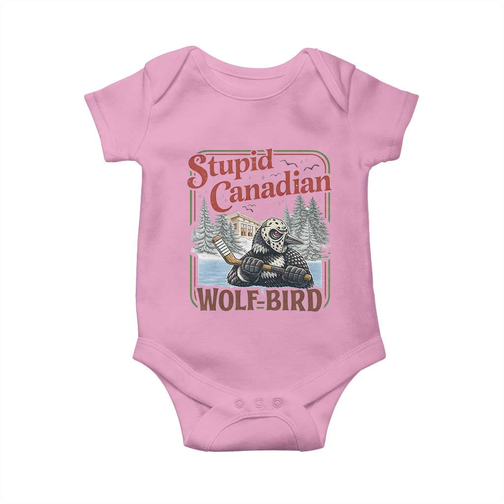 Stupid Canadian Wolf Bird Baby Onesie Vintage Heated Hookey Loon Meme TS10 Light Pink Print Your Wear