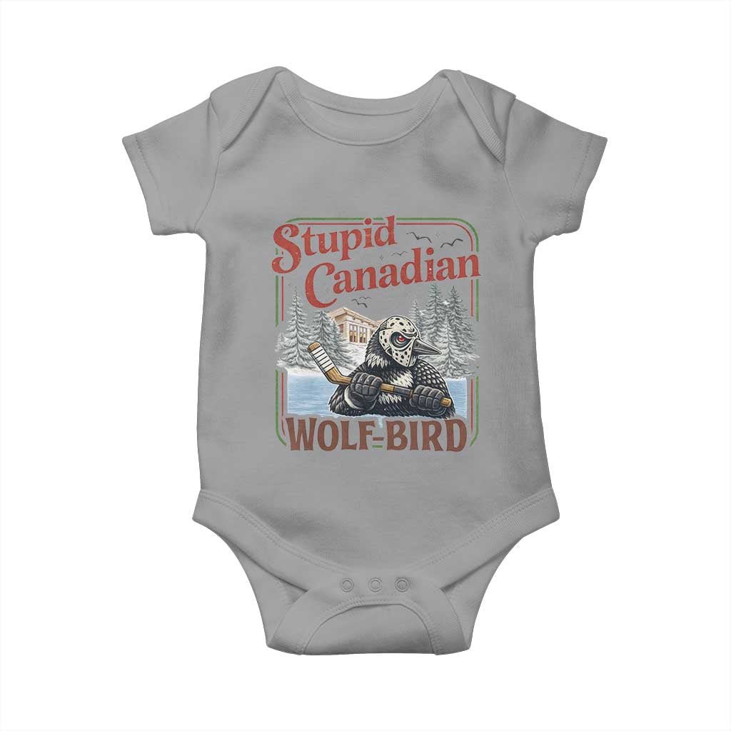 Stupid Canadian Wolf Bird Baby Onesie Vintage Heated Hookey Loon Meme TS10 Sport Gray Print Your Wear