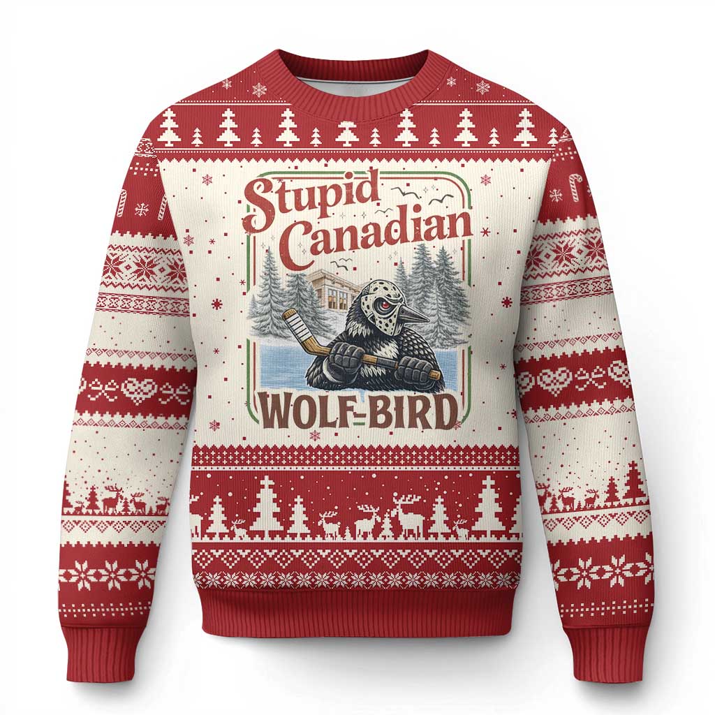 Stupid Canadian Wolf Bird Ugly Christmas Sweater Vintage Heated Hookey Loon Meme TS10 Beige Red Print Your Wear