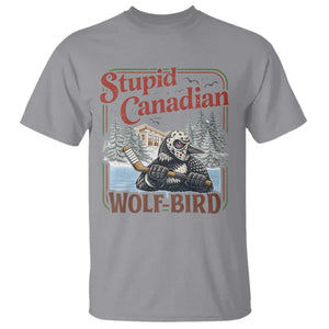 Stupid Canadian Wolf Bird T Shirt Vintage Heated Hookey Loon Meme TS10 Sport Gray Print Your Wear
