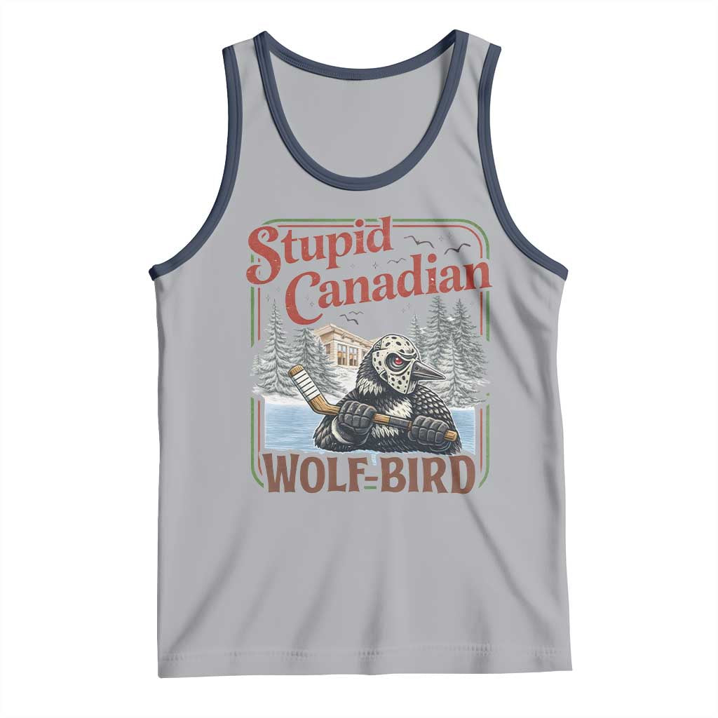 Stupid Canadian Wolf Bird Tank Top Vintage Heated Hookey Loon Meme TS10 Athletic Heather Navy Print Your Wear