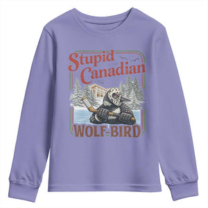 Stupid Canadian Wolf Bird Youth Sweatshirt Vintage Heated Hookey Loon Meme TS10 Violet Print Your Wear