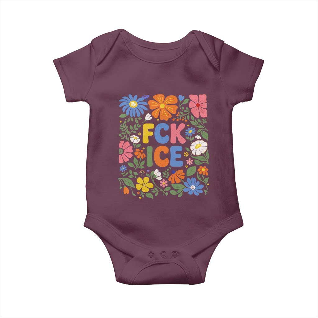 Fck Ice Baby Onesie Funny Boho Floral Resist Retro Pro Immigration TS10 Maroon Print Your Wear