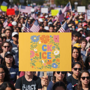 Fck Ice Protest Sign Funny Boho Floral Resist Retro Pro Immigration TS10 Horizontal 18" × 24" Yellow Print Your Wear