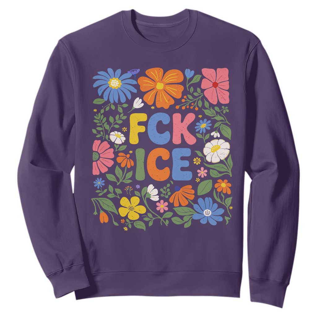 Fck Ice Sweatshirt Funny Boho Floral Resist Retro Pro Immigration TS10 Purple Print Your Wear