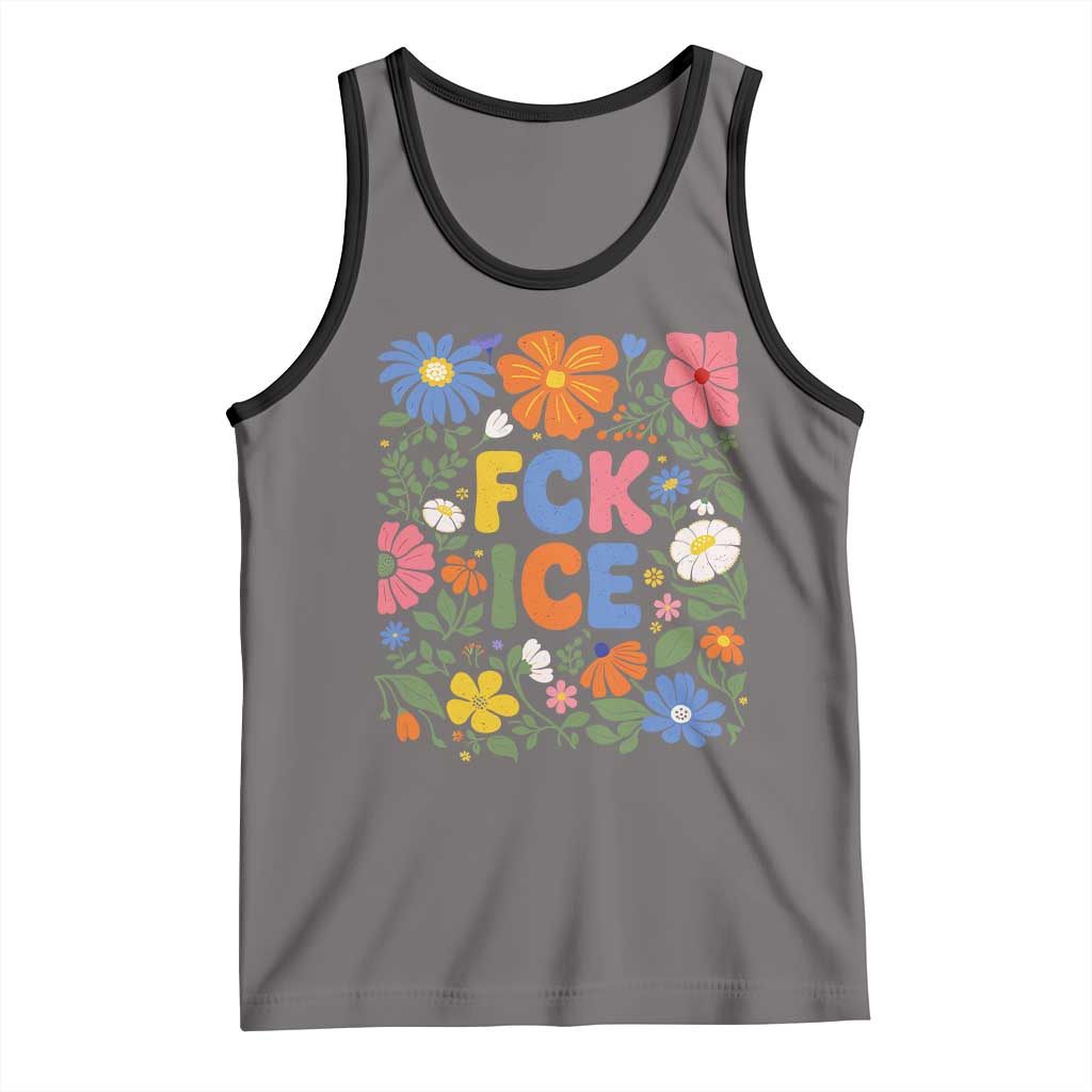 Fck Ice Tank Top Funny Boho Floral Resist Retro Pro Immigration TS10 Deep Heather Black Print Your Wear