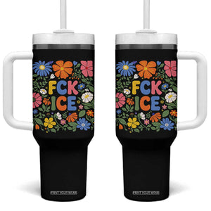 Fck Ice Tumbler With Handle Funny Boho Floral Resist Retro Pro Immigration TS10 One Size: 40 oz Black Print Your Wear