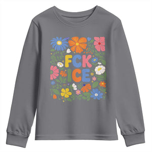Fck Ice Youth Sweatshirt Funny Boho Floral Resist Retro Pro Immigration TS10 Charcoal Print Your Wear