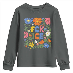 Fck Ice Youth Sweatshirt Funny Boho Floral Resist Retro Pro Immigration TS10 Dark Heather Print Your Wear
