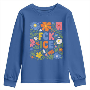 Fck Ice Youth Sweatshirt Funny Boho Floral Resist Retro Pro Immigration TS10 Royal Blue Print Your Wear