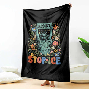 Stop ICE Throw Blanket Funny Statue of Liberty Boho Floral Resist Retro TS10 Print Your Wear