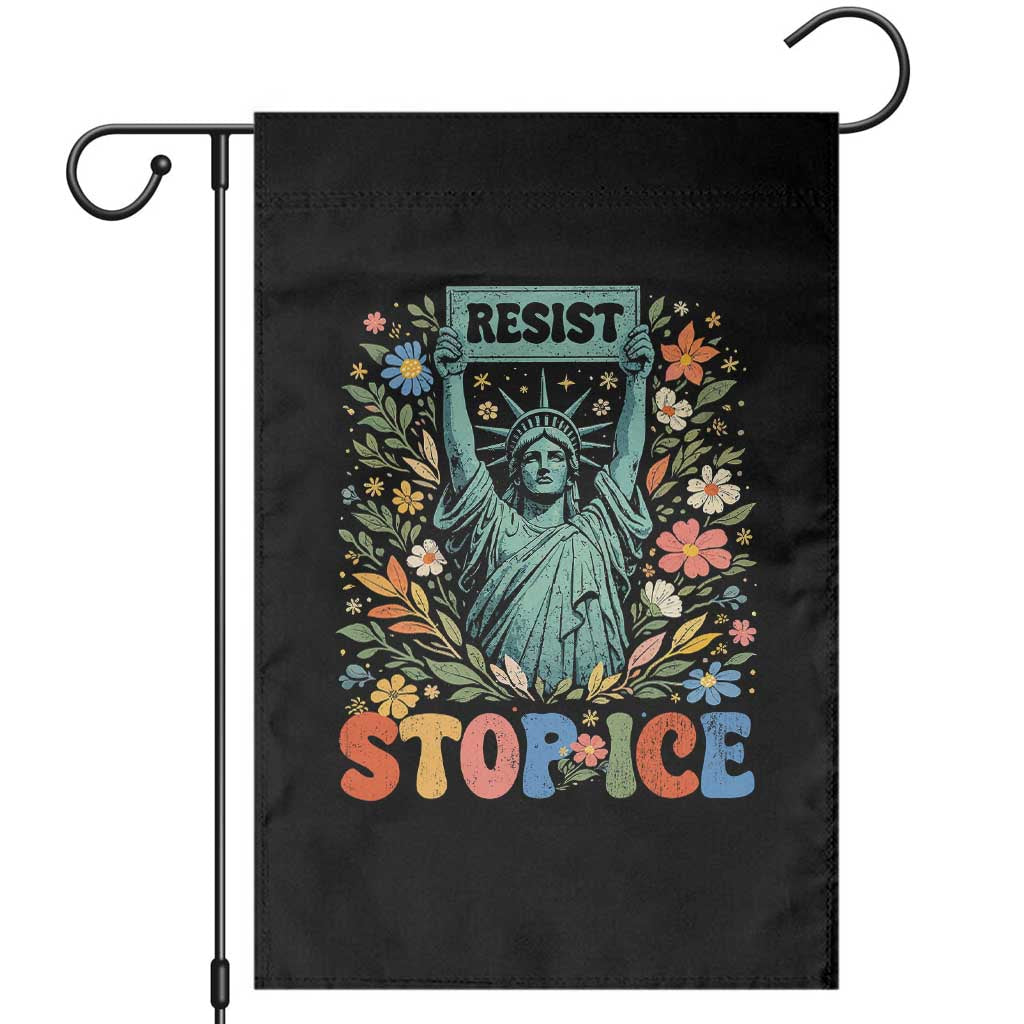 Stop ICE Garden Flag Funny Statue of Liberty Boho Floral Resist Retro TS10 Black Print Your Wear